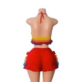 Color-Block Knit Off-The-Shoulder Top & Ruffled Shorts Set