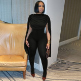 Sleeveless Asymmetrical Jumpsuit with Belted Waist and Ruffled Detail