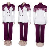 Exclusive Lace Trim Fit Waist Suit Set