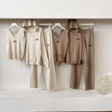 Pure Color Knit 3-Piece Set for a Slimming, Fashionable Look - Vest, Open-Front Cardigan & Wide Leg Pants