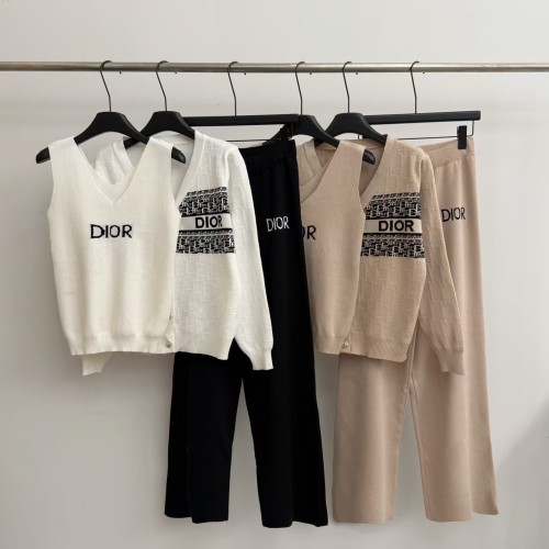 Slimming V-Neck Tank, Open Cardigan & Wide Leg Pants Premium Knit 3-Piece Set