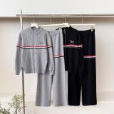 Women's Round-Neck Sweater & Wide-Leg Pants Zip-Up Knit Set