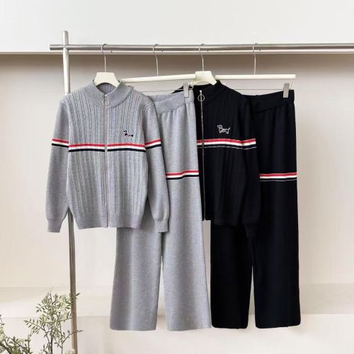 Women's Round-Neck Sweater & Wide-Leg Pants Zip-Up Knit Set