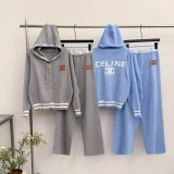 Letter Print Hoodie & Wide-Leg Pants Knit Set