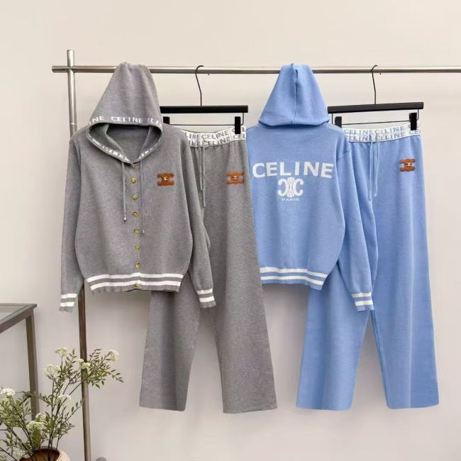 Letter Print Hoodie & Wide-Leg Pants Knit Set