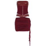 Exclusive Leather Corset Waist Accent Mini Skirt Set