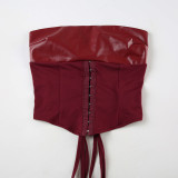 Exclusive Leather Corset Waist Accent Mini Skirt Set