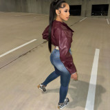 Women's PU Leather Waist-Cinched Jacket