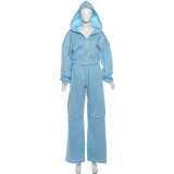 Hooded Zip-Up Jacket & Wide Leg Pant Set