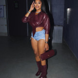 Women's PU Leather Waist-Cinched Jacket
