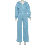 Hooded Zip-Up Jacket & Wide Leg Pant Set