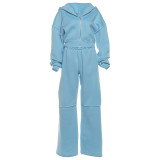 Hooded Zip-Up Jacket & Wide Leg Pant Set