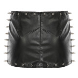 Punk-Inspired Studded PU Leather Mini Skirt