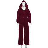 Hooded Zip-Up Jacket & Wide Leg Pant Set