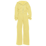 Hooded Zip-Up Jacket & Wide Leg Pant Set