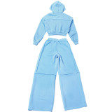 Hooded Zip-Up Jacket & Wide Leg Pant Set