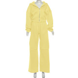 Hooded Zip-Up Jacket & Wide Leg Pant Set