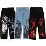 Graffiti Cartoon Printed Slim Fit Jeans