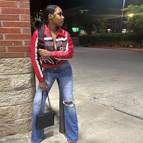 Embroidered Crop Jacket with Zipper