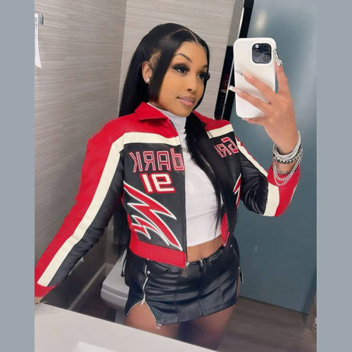 Embroidered Crop Jacket with Zipper