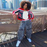 Embroidered Crop Jacket with Zipper