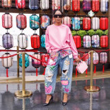 Distressed Denim Jeans with Strategic Rhinestone Embellishments