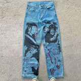 Graffiti Cartoon Printed Slim Fit Jeans