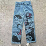 Graffiti Cartoon Printed Slim Fit Jeans