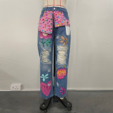 Distressed Denim Jeans with Strategic Rhinestone Embellishments