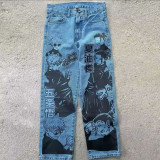 Graffiti Cartoon Printed Slim Fit Jeans