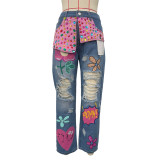 Distressed Denim Jeans with Strategic Rhinestone Embellishments