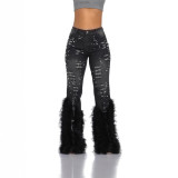IHOOV Embellished Distressed Denim Jeans with Faux Fur Trim