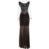 Sleeveless Backless High-Slit Pencil Dress with Gathered Waist