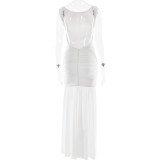 Sleeveless Backless High-Slit Pencil Dress with Gathered Waist