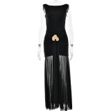 Sleeveless Backless High-Slit Pencil Dress with Gathered Waist