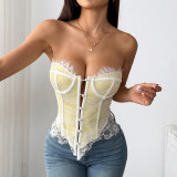 Lace Trimmed Goddess Corset Top - ihoov Fashion - Low Cut Ruffle Bustier for Women