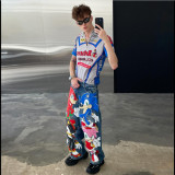 Unique Cartoon Graffiti Straight Leg Wide Jeans for Men