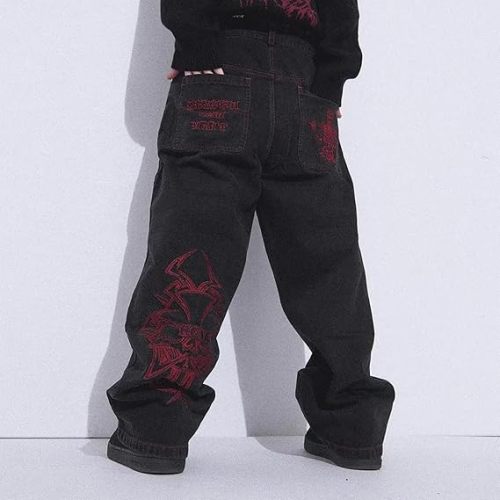 Skull Embroidered Straight Leg Casual Pants for Men