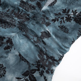 Floral Mesh Halter Neck Tie-Waist Mini Dress with Safety Pants