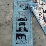 Unique Cartoon Graffiti Straight Leg Wide Jeans for Men