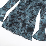 Floral Mesh Halter Neck Tie-Waist Mini Dress with Safety Pants