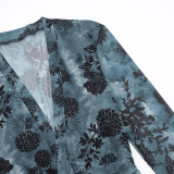 Floral Mesh Halter Neck Tie-Waist Mini Dress with Safety Pants