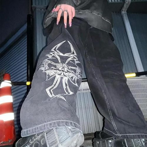 Skull Embroidered Straight Leg Casual Pants for Men