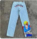 Unique Cartoon Graffiti Straight Leg Wide Jeans for Men
