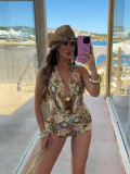 Unique Sequined Shell Shorts Halter Neck Backless Jumpsuit