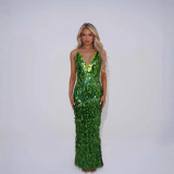 ihoov's Alluring Sequined Halter Neck Evening Gown for Women