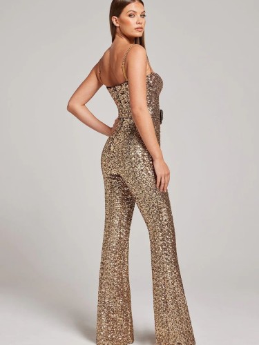 ihoov's Seductive Sequined Chain Belt Bodycon Jumpsuit