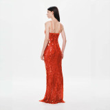 ihoov's Alluring Sequined Halter Neck Evening Gown for Women