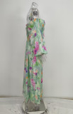 Sultry Off-the-Shoulder Tie-Dye Floral Halter Neck Poncho Set
