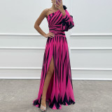 Asymmetrical Off-the-Shoulder Floral Maxi Dress
